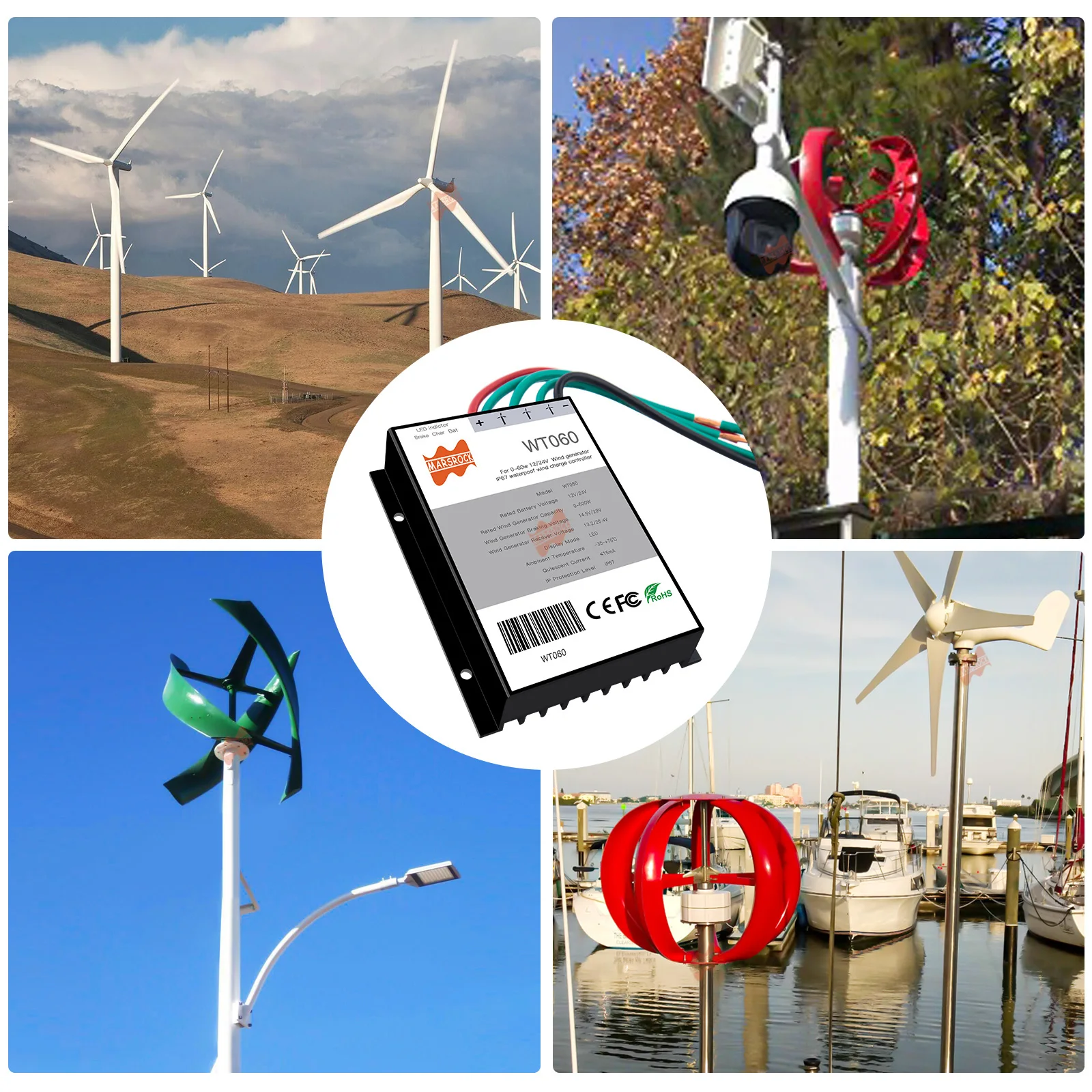 600W Wind PWM Controller 12 24V Auto DC Wind Power Charger For Turbine Generator Regulator Windmill IP67 System