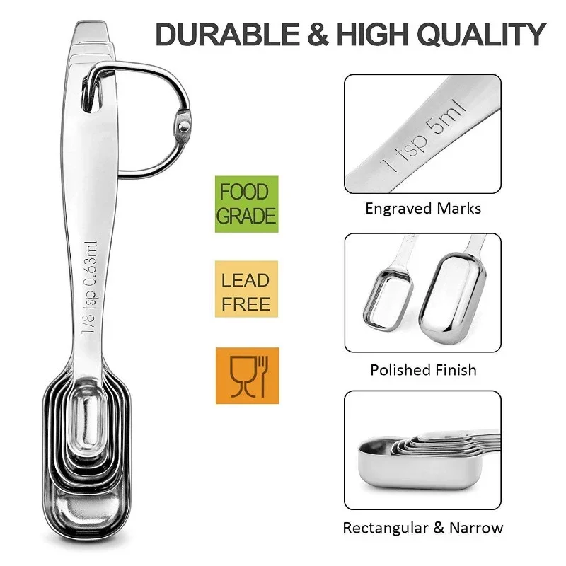 6Pcs Stainless Steel Measuring Spoon Set Coffee Sugar Tea Spice Measuring Scoop Set With Scale For Kitchen Baking Measuring Tool