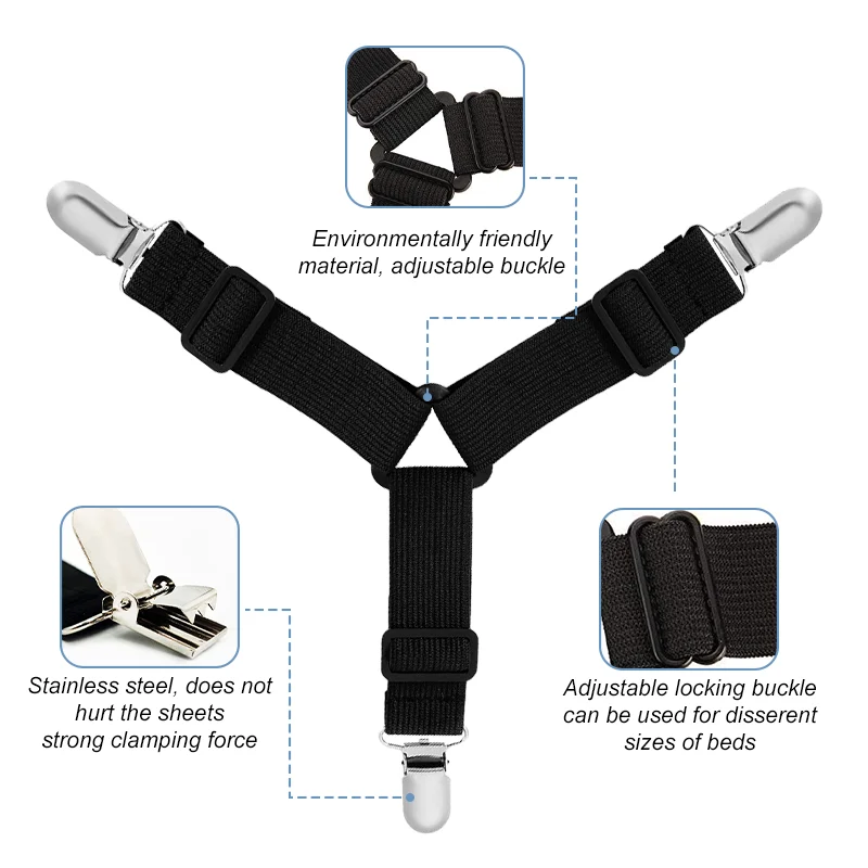 Bed Sheet Holder 4PCS Adjustable Straps Fitted Sheet Elastic Anti Slip Clip Blankets Quilt Holder Organize Gadgets