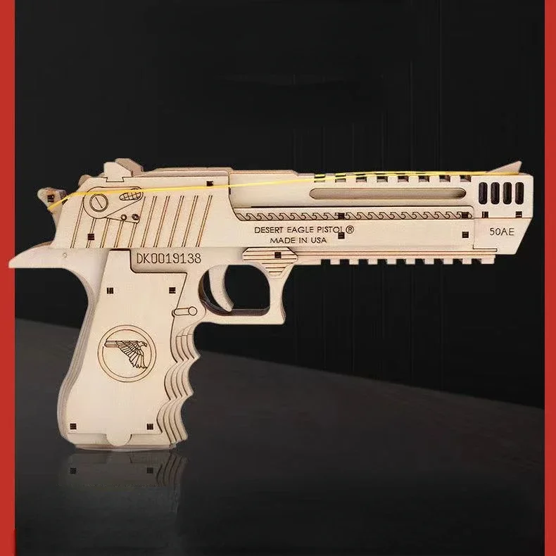 DIY AK47 Sand Eagle Rubber Band Guns Toys Wooden Mechanical Shooting Models Kits Assembly Build Block for Children Gifts