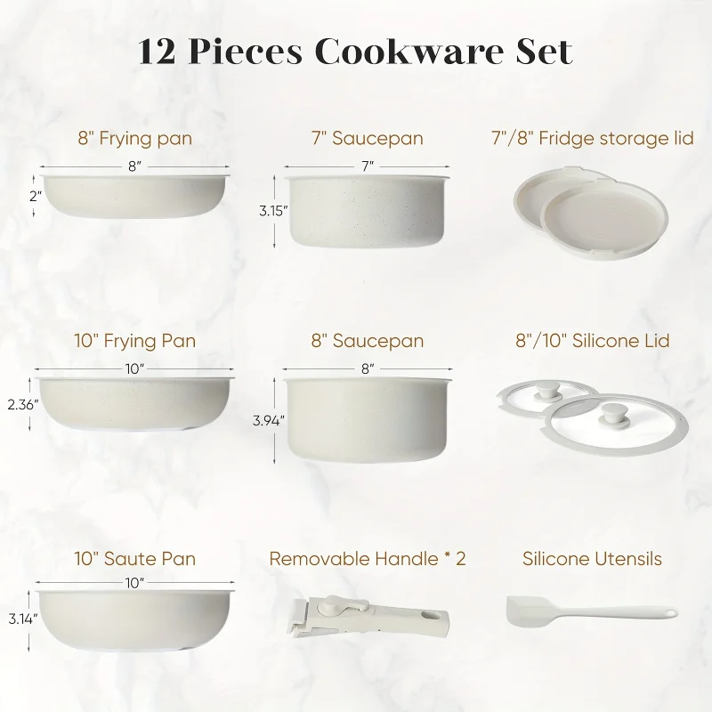 12 Non-Stick Cookware Suit with Removable Handle Dishwasher and Oven Available for Cleaning Induction Compatible non stick frying pan silicone cookware set non stick cookware set