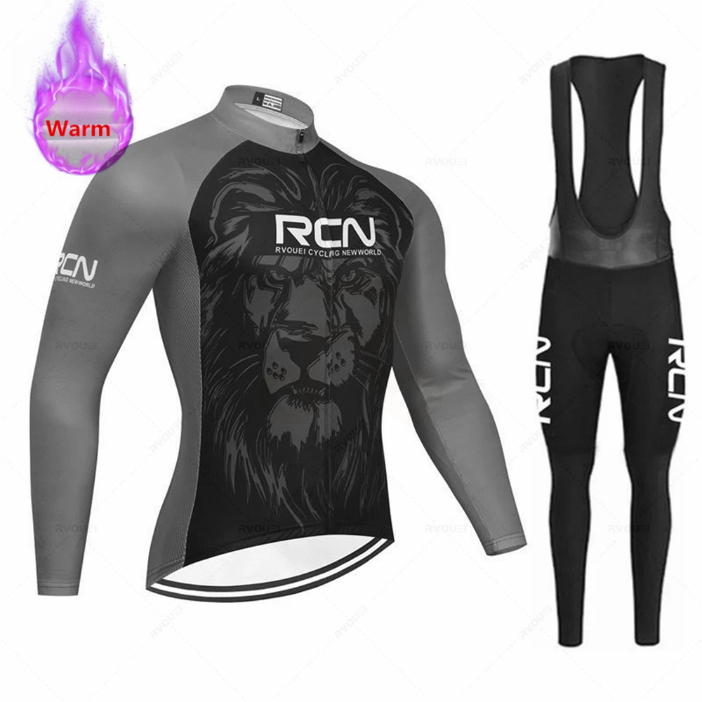 RVOUEI Winter Cycling Clothing Men, Long Sleeve Thermal Fleece Bicycle Jersey Set, MTB Warm Bike Jersey Set, Ropa Ciclismo Hombre - Image 5
