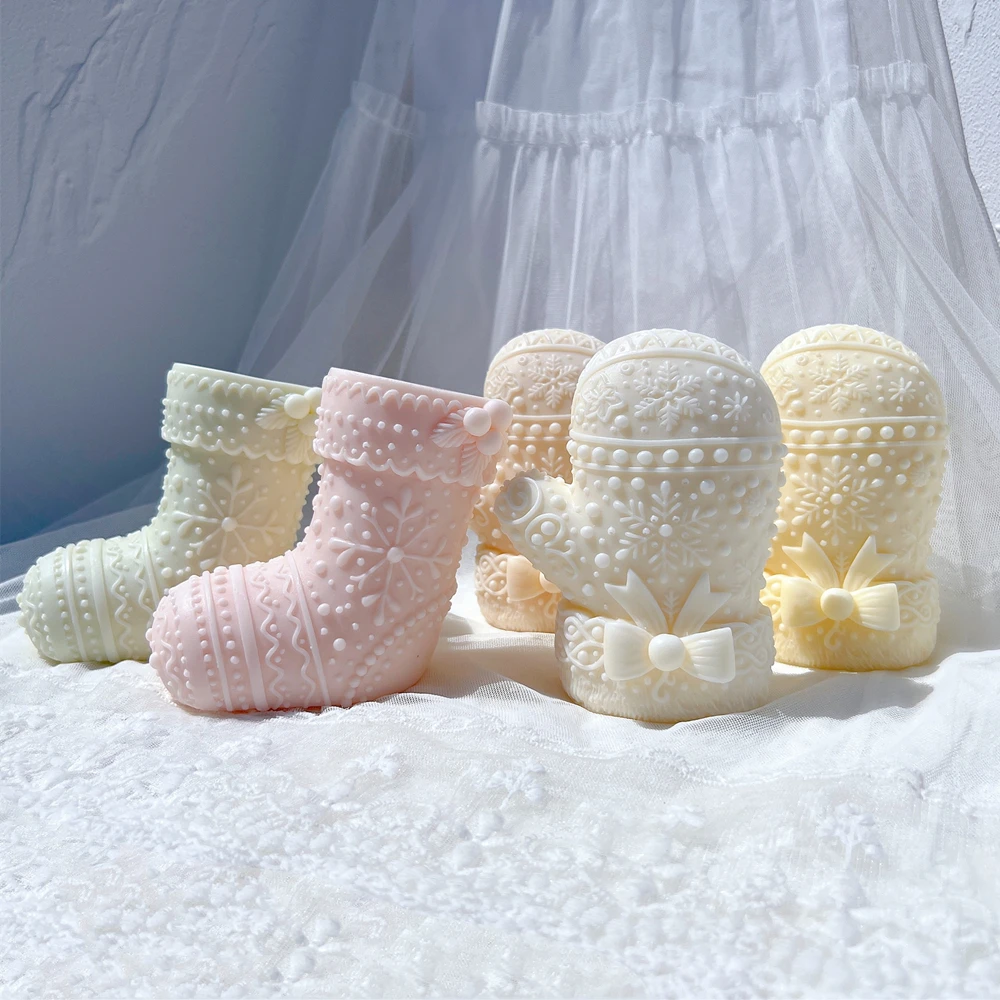 Description Picture 2 of itemGingerbread Christmas Stocking Silicone Candle Mold Xmas Gloves Silicone Mold Socks Soy Wax Silicone Mould Mittens Xmas Deco