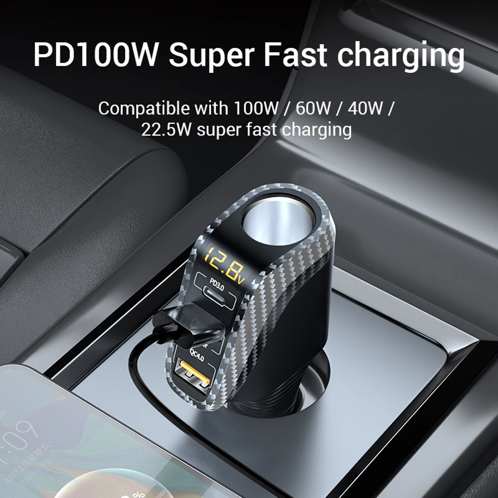 100W USB Car Charger Quick Charge QC3.0 QC4.0 PD3.0 SCP 4 IN 1 Car Super Fast Charging for IPhone 12 13 Xiaomi Huawei Samsung — view 6