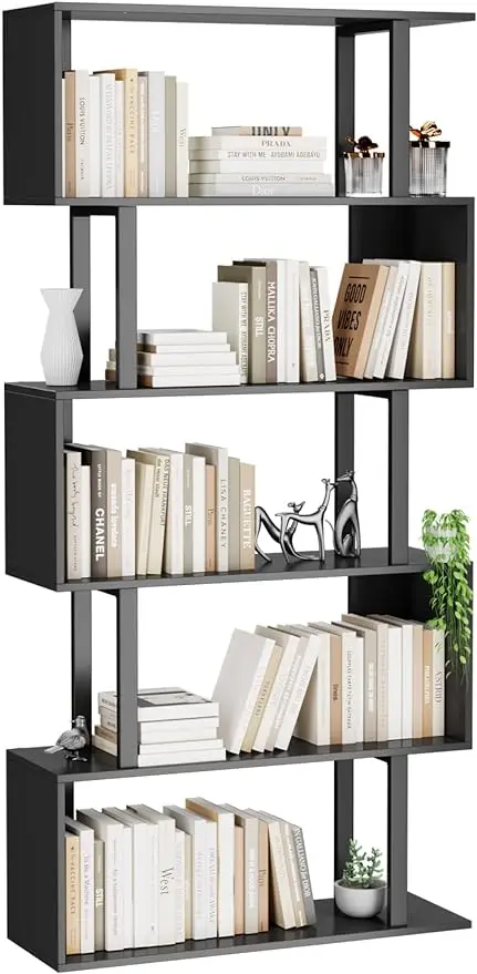 

Gadroad 5-Tier Geometric Bookcase S Shaped Bookshelf Wood Decorative Storage Shelving Modern Freestanding Display Shelves