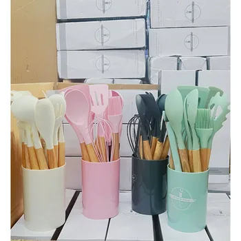 12 قطعة الغذاء الصف سيليكون تجهيزات المطابخ المطبخ أواني تيرنر ملعقة قياس ملعقة العملي أداة الطبخ أدوات المطبخ مجموعة - Image 4