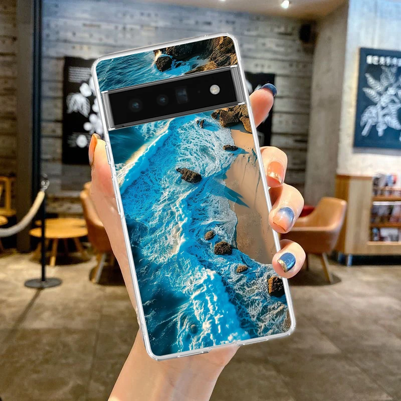 Seaside Scenery Wave Beach Pattern Clear Phone Case