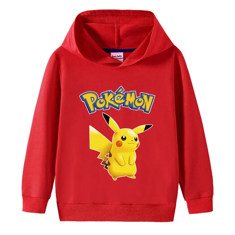 

Осенняя Толстовка MINISO Pikachu с капюшоном из чистого хлопка для мальчиков, пуловер для детей среднего возраста, Модный стильный свитшот для детей