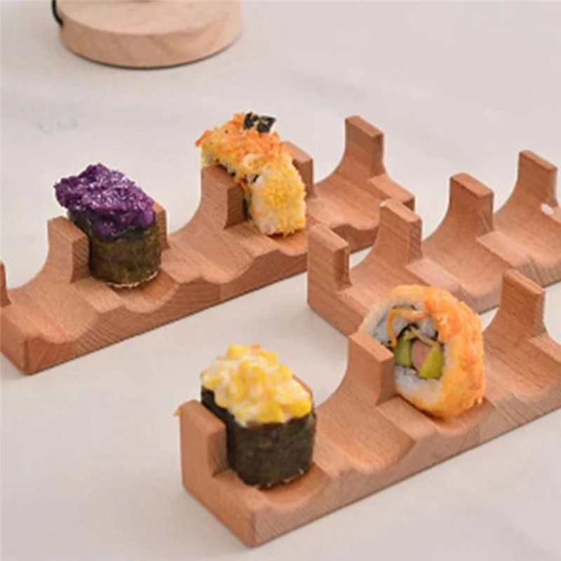 A96K-Wood Sushi Tacos Holder Taco Stand Serving Rack Divider Taco Rack Tray Plates For Home Restaurant Dining Party 4