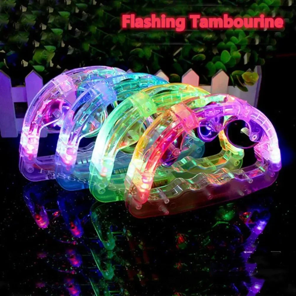 1pcs Flash Rattle LED Light Up Sensory Toy Flashing Tambourine Musical Instrument Shaking Toys Tambourine Random Color