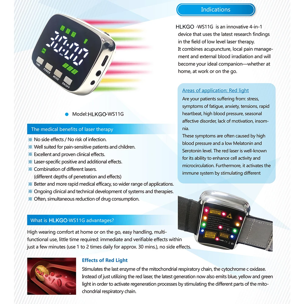 Medical Wrist Laser Watch For Diabetes Blood Circulation Improvement Blood Pressure Control Soft 650nm Laser Therapy Device can be used for acute and conditions medical infrared laser therapy device