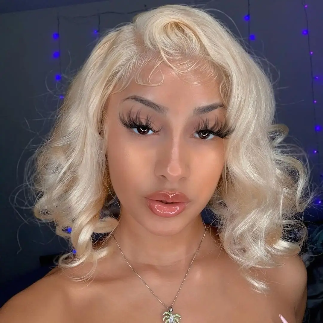 White Cold Blonde Short Bob Cut Transparent Lace Front Synthetic Hair Wigs for Women Glueless 12Inches Cosplay Wig Natural Hair