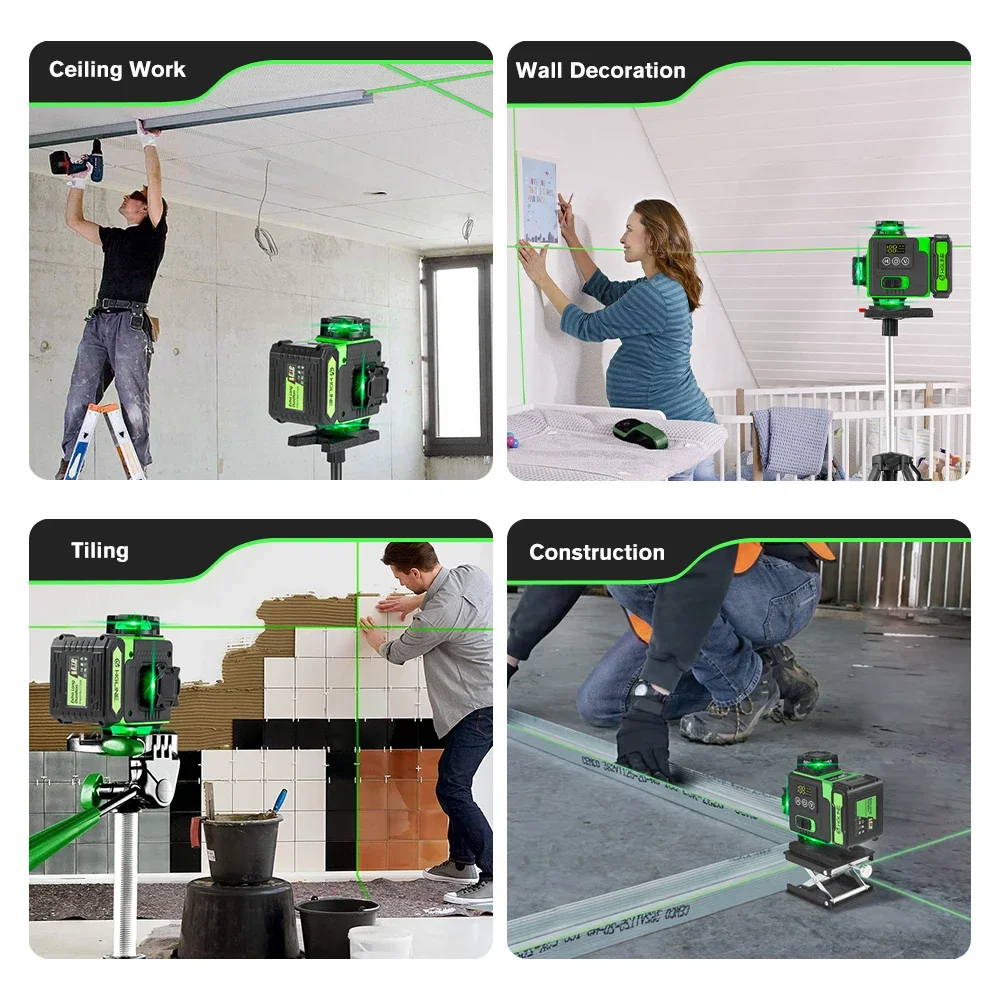 HGLINE 16 Lines Laser Level APP Remote Control Horizontal Vertical Levels Machine Power Display Laser Leveling With 100cm Tripod