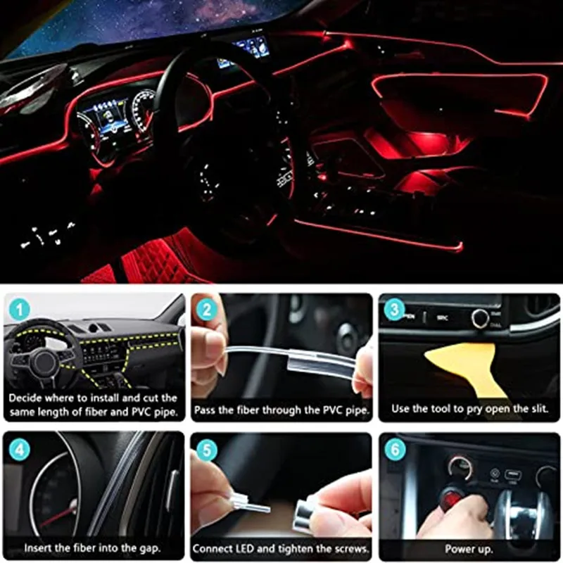 Car Atmosphere Light ambiente decorazione d'interni App controllo del suono  Wireless RGB Neon Led strisce lampade flessibili automatiche - AliExpress