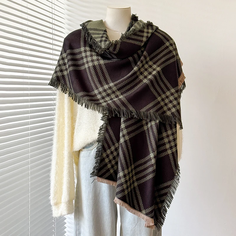 Women's Warm Imitation Cashmere Striped Scarf - Simple Thick Jacquard Design Shawl for Autumn & Winter
