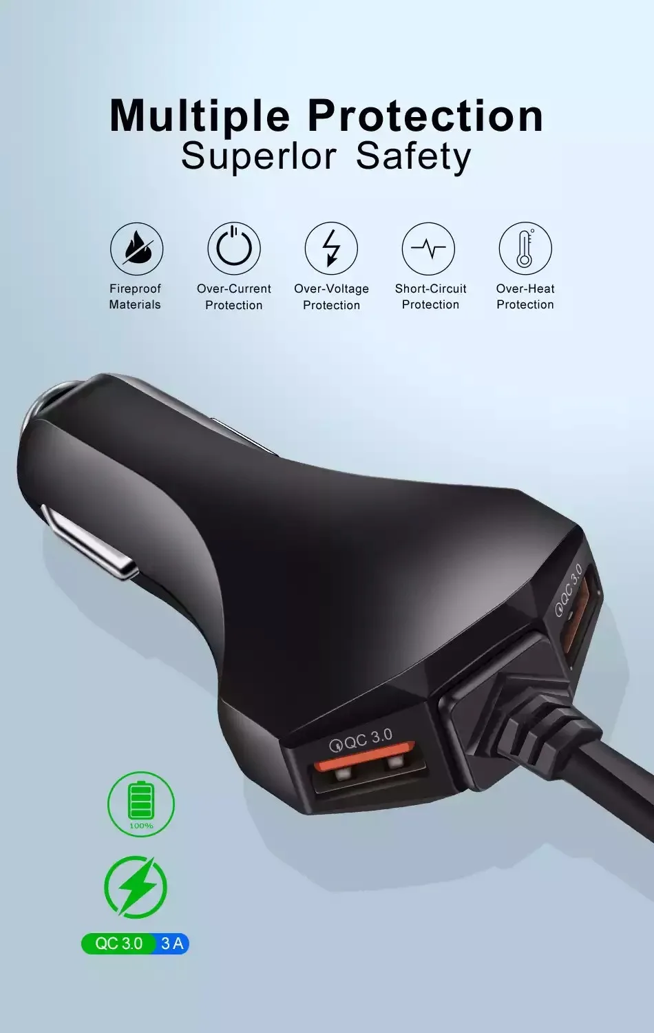 android watch charger 12A QC3. 0 Car Charger Fast Charging One Driven Four 4USB with Cable Multi Port Flash Charging Four Port Car Charging titan smart watch charger