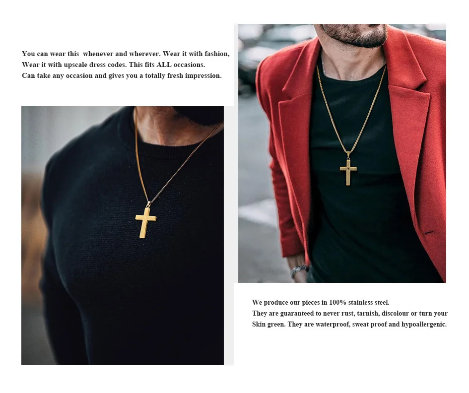 Männer Kreuz Halskette, Skizziert Kreuz Herren Anhänger, Edelstahl Hohl Kruzifix Umriss, Jesus Religiöse Bestätigung Schmuck – Detail 6