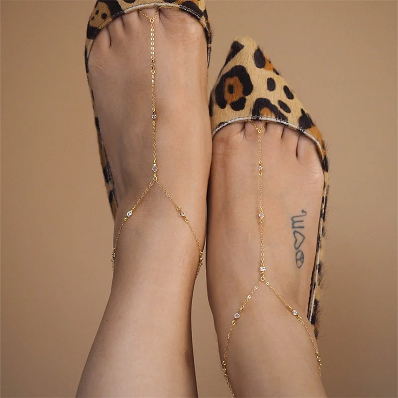 Fashion Rhinestone Thin Chain Anklets For Women Vintage Gold Silver Color Ankle Bracelet Boho Beach Jewelry Summer Accessories For ankle chains,silver anklet bracelet,beads anklet,fashion accessories,cubic zirconia anklet