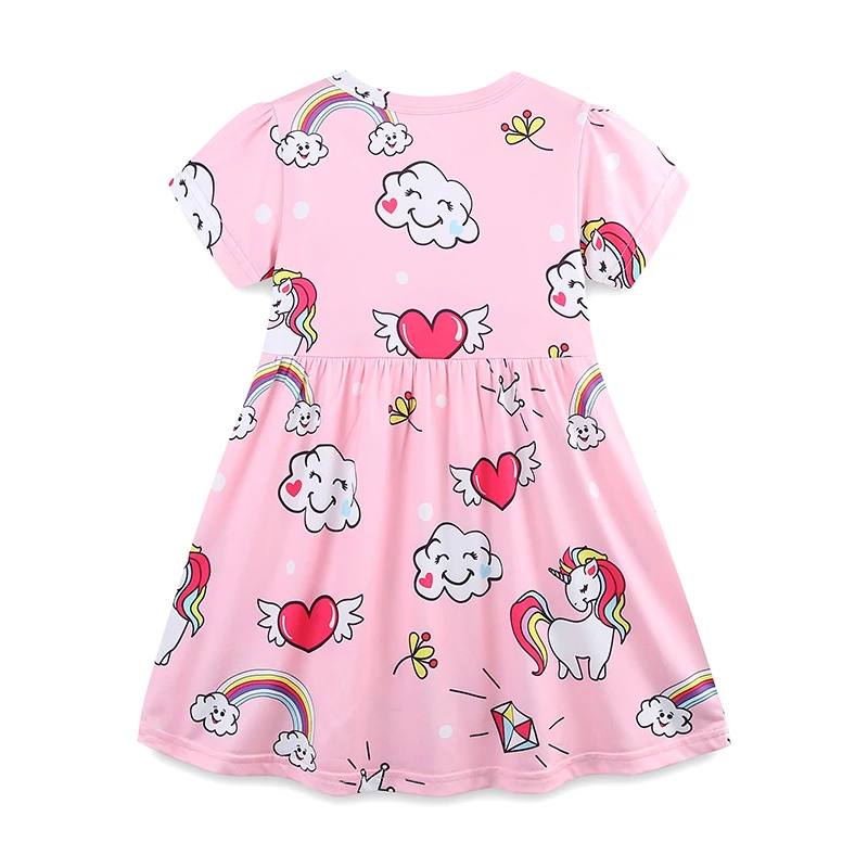 2025 Summer Kids Clothes Baby Girls Children's Clothing New Sleeves Cartoon Rainbow Unicorns Dresses 2-7 Years