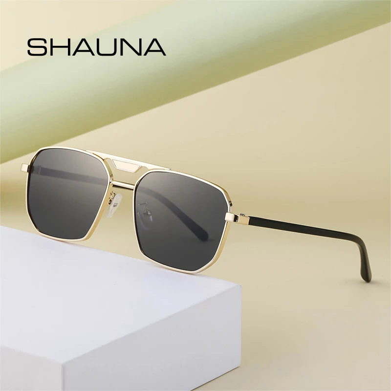 SHAUNARetroMetalDoubleBridgesSquareMenSunglassesShadesUV400