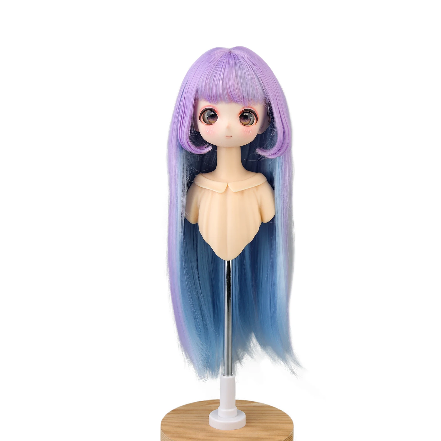 

Aidolla BJD Wigs Hair 1/3 Long Blue Purple Mix With Bangs High temperature Fiber For Dollfie Dream Doll 9'' head DIY Doll Tress
