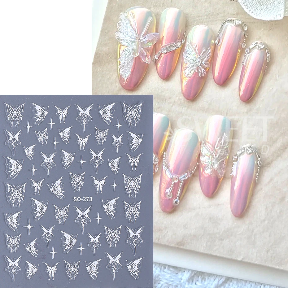 12pcs 3D Holographic Butterfly Nail Art Stickers Butterfly Self-Adhesive Spring Summer Nail Slider Decal Y2K Manicure Decoration