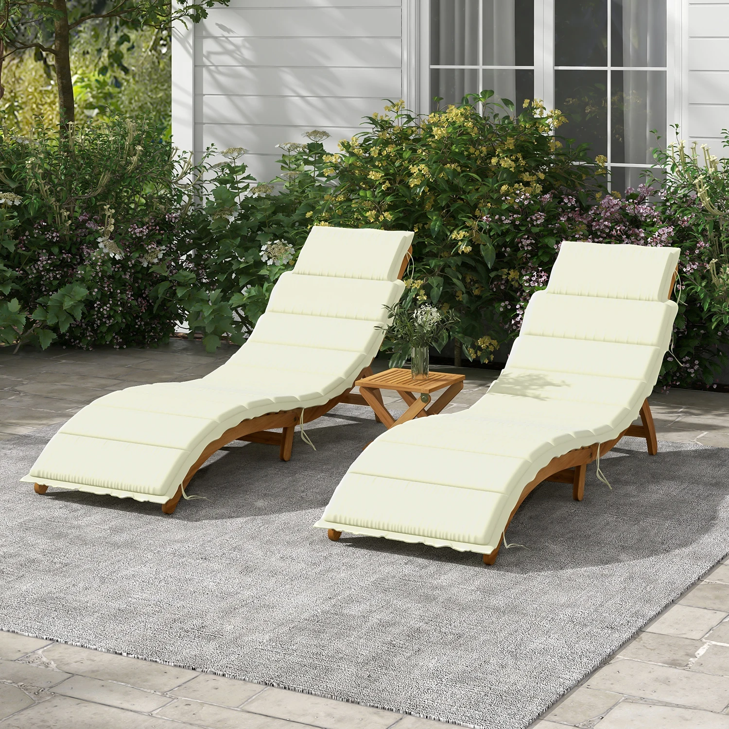 

71.6" Long Acacia Chaise Lounge Set with Cushions and Table for Patio,Beach,Yard,Pool