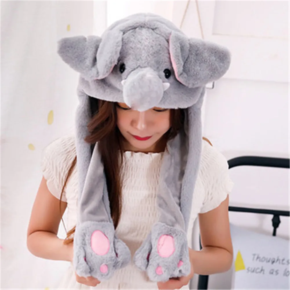 Chapeau de lapin en peluche pour femmes et filles, oreille de lapin mobile,  casquette de saut, cosplay drôle, fête de Noël, chapeau de vacances -  AliExpress