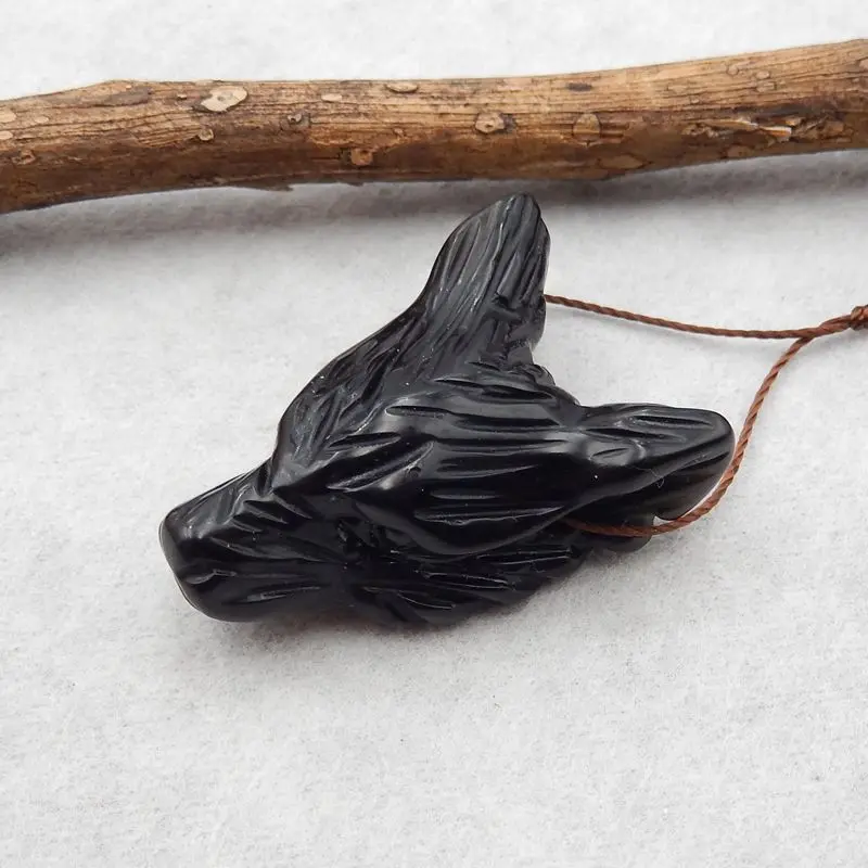 Hot Natural Stone Obsidian Handmade Wolf Head Fashion Pendant Bead Necklace Accessories 37x26x14mm 11g