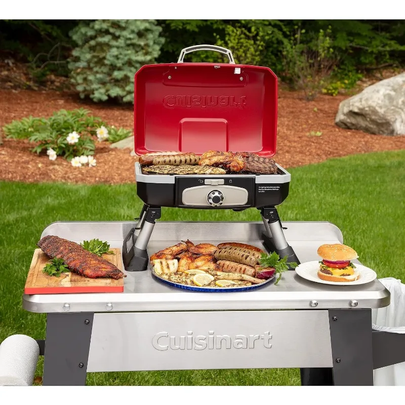 Cuisinart CGG-180T Petit Gourmet Portable Tabletop Propane Gas Grill, Red 17.6 x 18.6 x 11.8-Inch 4
