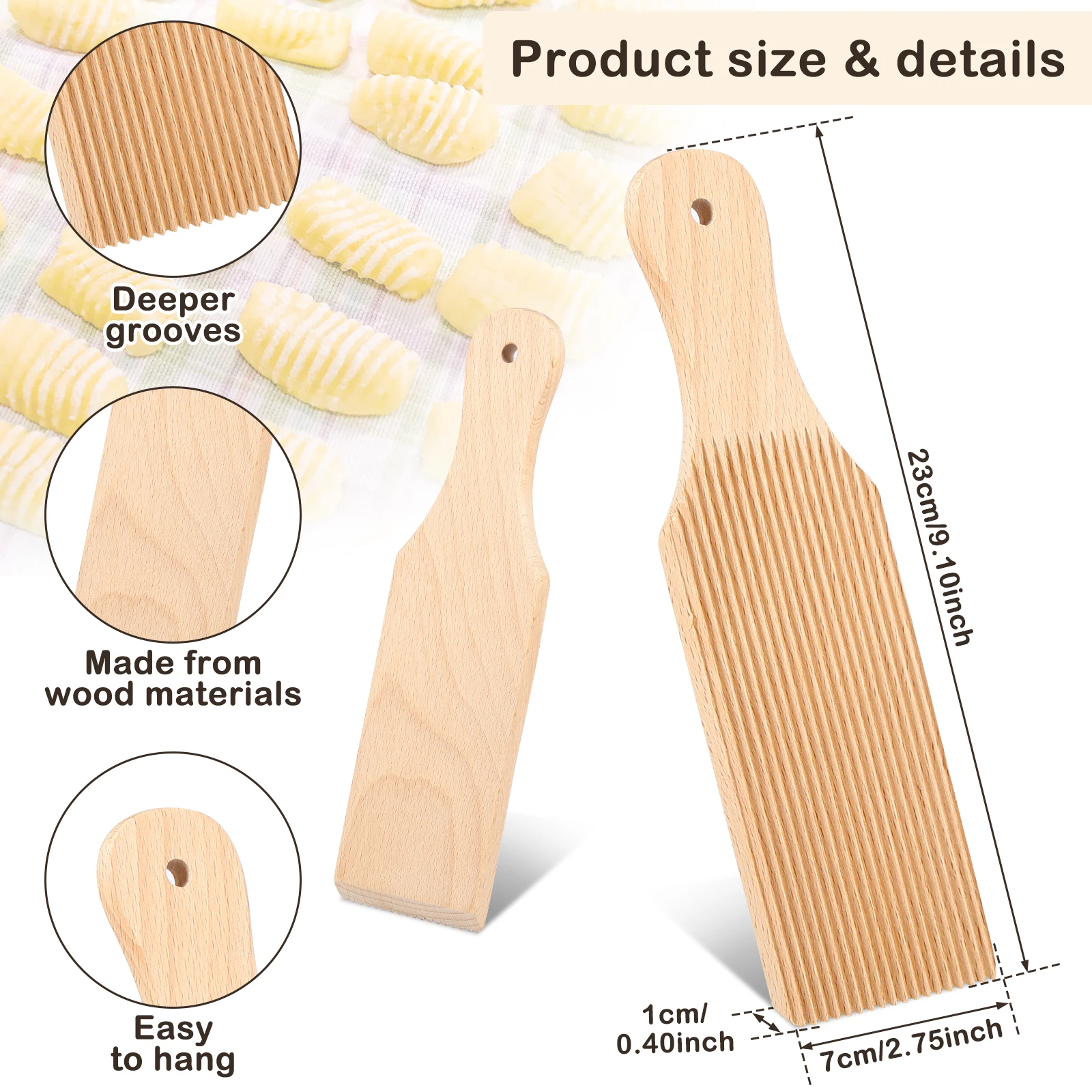 2Pcs Wooden Gnocchi Board Butter Paddles 9.1 x 2.8 Inches Spaghetti Macaroni Pasta Board Practical Gnocchi Maker Homemade Pasta