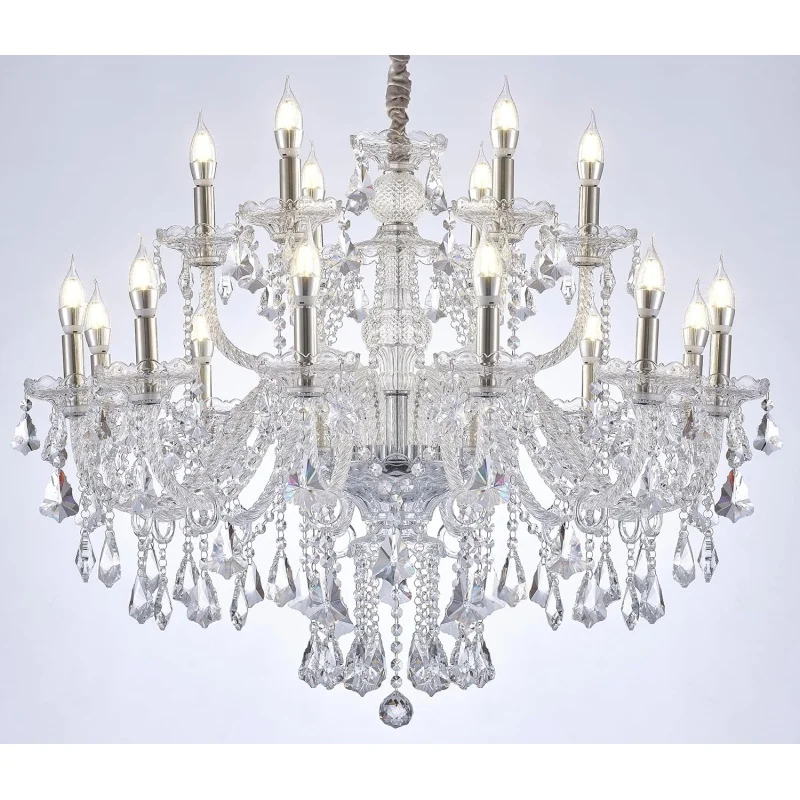 

Clear 18 Lights K9 Crystal Chandelier,Chandeliers for Dining Room,Bedroom,Living Room, Candle Pendant Lamp Ceiling Lighting, 39