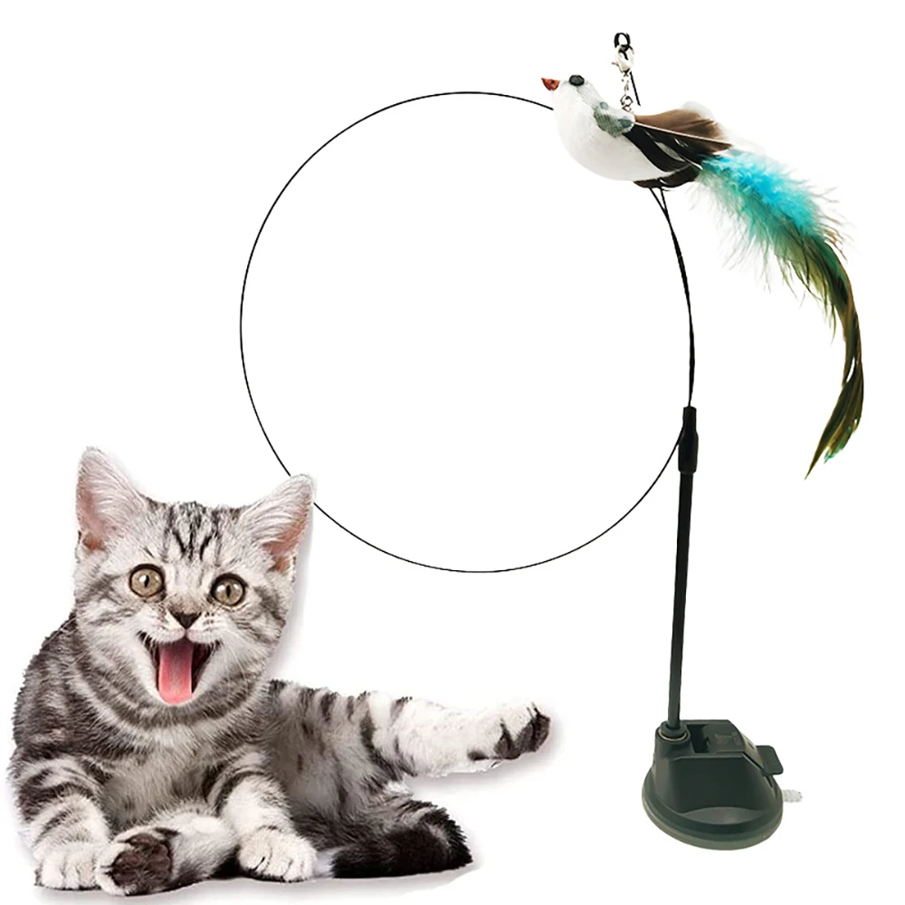 

Cat Toys Interactive Cat Feather Wand Powerful Suction Cup Natural Feathers and Cat Wand Toy for Indoor Kitty Old Cat Exercise