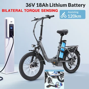 C20 faltbares Elektrofahrrad, Dual-Drehmomentsensor, 36 V 18 Ah abnehmbarer Akku, 60–120 km Reichweite, 7 Gänge, Scheibenbremsen, LCD-Display 1