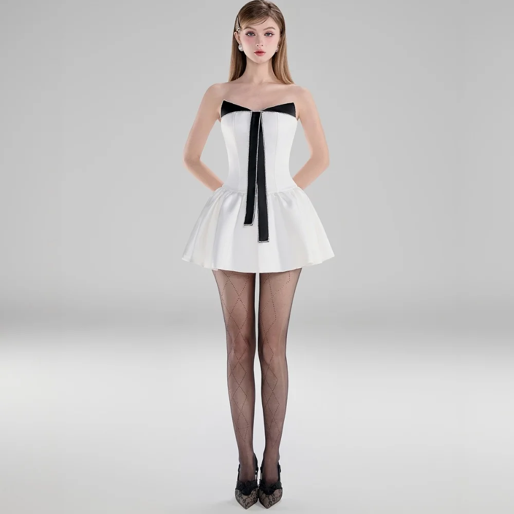 

Intricate Pleat A-line Strapless Short Dresses Party Dresses Classic Exquisite Modern Style Pastrol Sexy Sparkle Matching