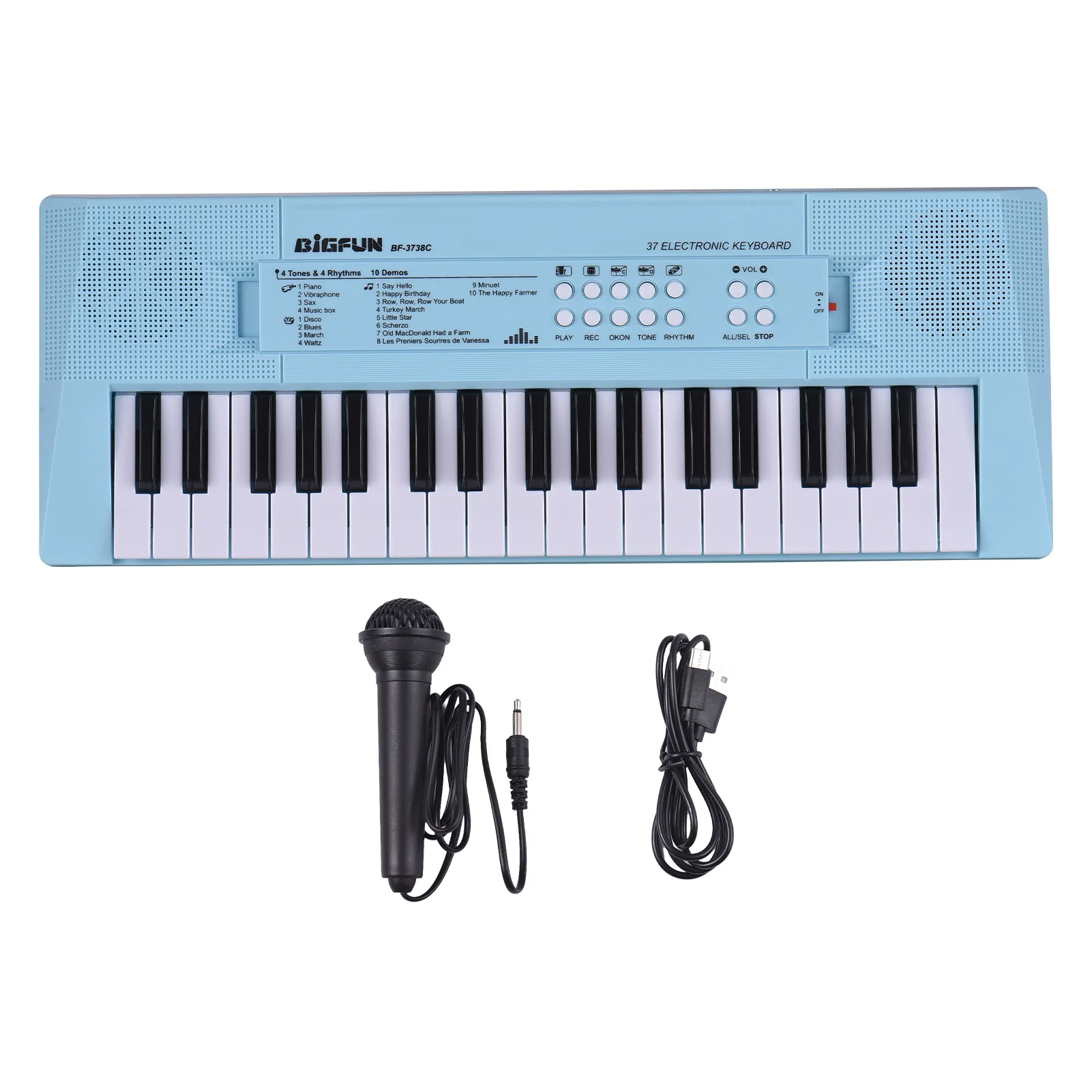 37 Key Electronic Keyboard Piano 4 Tones 4 Rhythms 10 Demos 5 Percussions Single Speaker Musical Instrument with Microphone