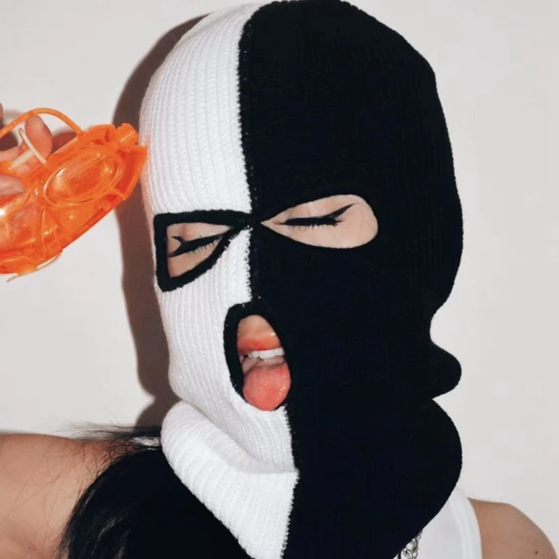 

Splice Bicolor Knitting Keep Warm Hip Hop Balaclava Ski Cap Unisex Riding Halloween Party Face Protection Knitted Hat Beanie