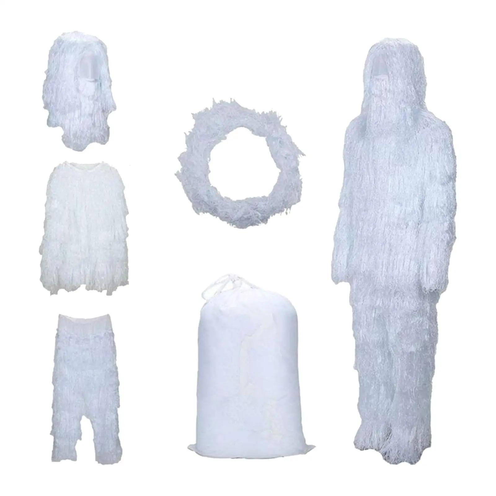 White Ghillie Suit Outfits Gear Uniform Set for Game Halloween Snowfield