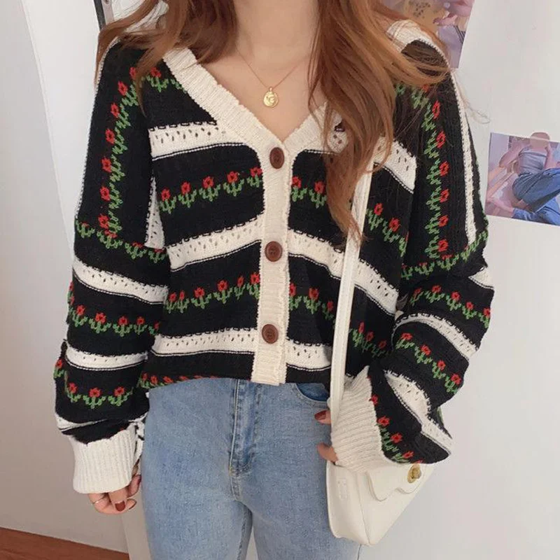 

Женский вязаный свитер с японским принтом, весна-осень