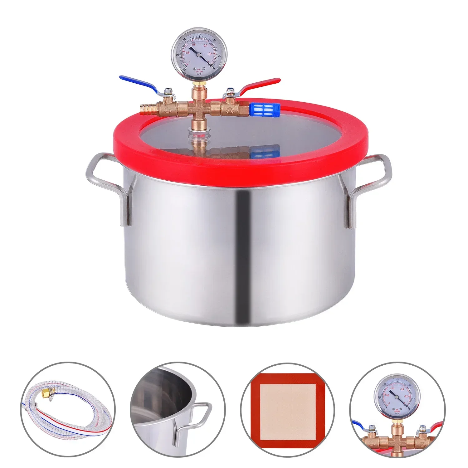 

Stainless Steel Vacuum Degassing Chamber Vacuum Defoaming Barrel Glass Lid Heat Treated Silicone Lid Gasket