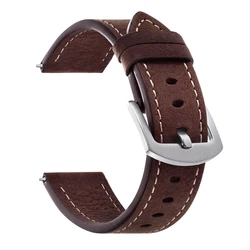 Handcrafted Genuine Cowhide Brown Watch Band with Vintage Metal Buckle - 22mm (Dark Brown - Silver)
