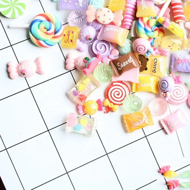Candy Resin Ornaments 30Pcs Random Mixed Candy Resin Ornament Accessories For Art Decorations Assorted Colors and Shape