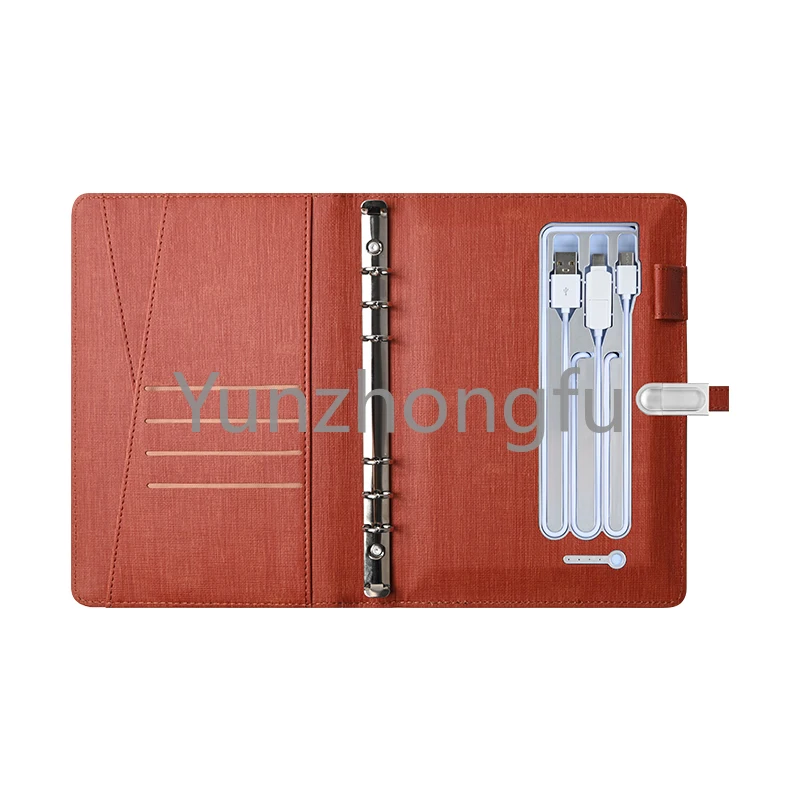 Magnetic buckle office school supplies a5 agenda diary notebook organizer with 6000mAh power bank USB charging cable