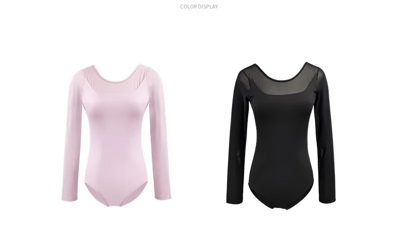 Frauen Ballett Trikots Schwarz Gymnastik Knick Tanz Bodys Kostüme Erwachsene Patchwork Mesh Langarm Ballerina Trikots – Detail 3