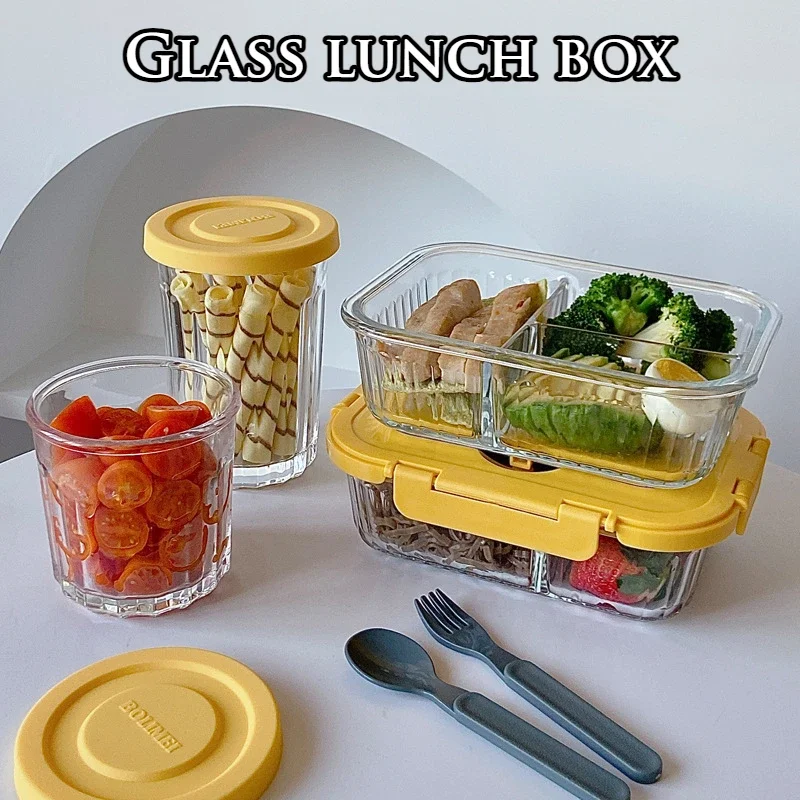 

Korea Style Heat-Resistant Glass Lunch Box Clear Food Container Microwave Oven School Food Fresh-Keeping Containers Compartment