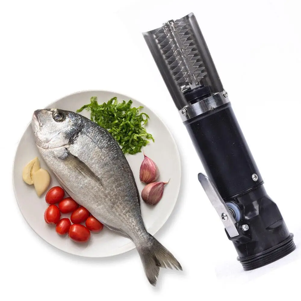 Electric Fish Scalers Remover Machine Rechargeable Fish Skin Cleaner with 6 Sides Stainless Steel Roller Blade, Waterproof