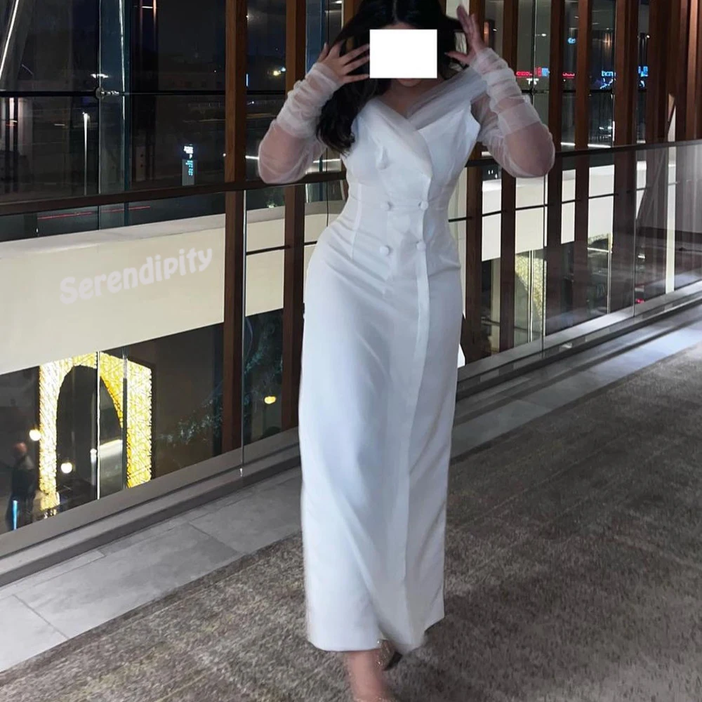 

Serendipity Formal Occasion Ankle-Length V-Neck Korea Evening Dress Lace Sleeve Slim Fit Graduation Ceremony Gown For Women