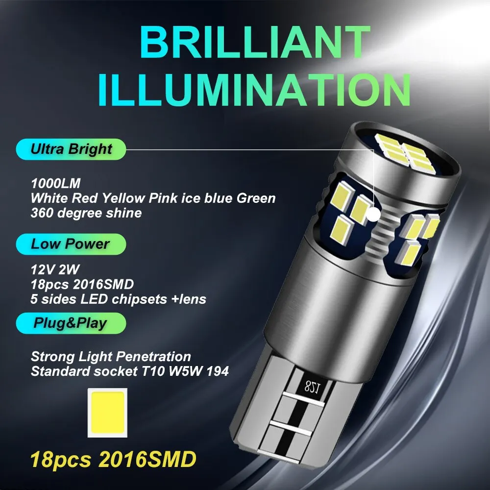 Ÿ ȥٿ  , T10 LED W5W ĵ 194 168, ڵ Ŭ , 6500K ȭƮ,   LED , 2 