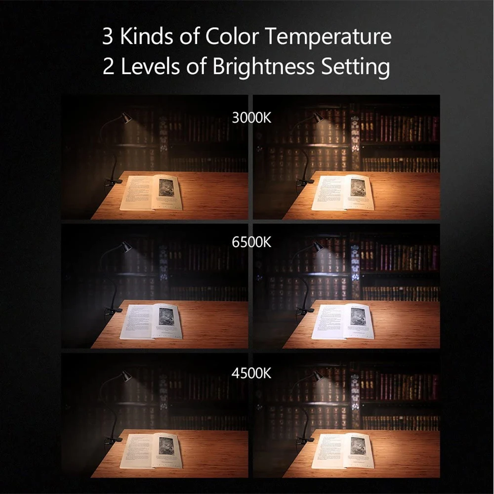 Clamp Desk Lamp Clip on Reading Light Adjustable Color Temperature Book Light Flexible Gooseneck Book Lamp Dimmable Desk Light