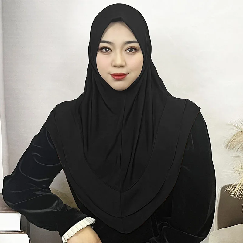 Muslim Headwear Hijab Headscarf Women 2 Layer Short Lace